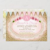 311金ゴールドのグリッターのDoilyの旗のパーティの招待状 招待状 (正面/裏面)