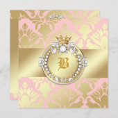 311金ダマスク織のきらめくの女王のベビーシャワー 招待状 (正面/裏面)