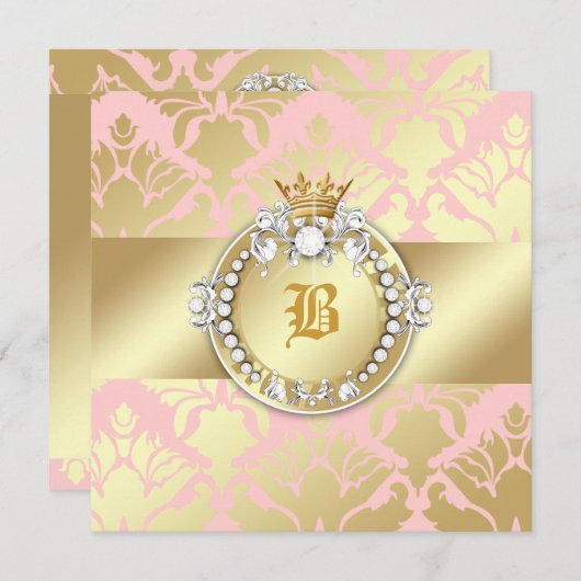311金ダマスク織のきらめくの女王のベビーシャワー 招待状 (正面/裏面)