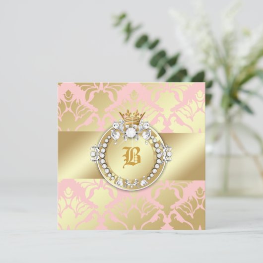 311金ダマスク織のきらめくの女王のベビーシャワー 招待状 (スタンド正面)
