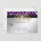 311金属富裕な金ゴールド紫色RSVPのヒョウ 出欠カード (裏面)