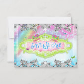 311魔法キャンデーの不思議の国の銀のトリムRSVP 出欠カード (正面)