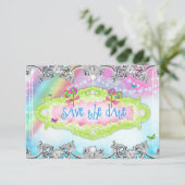 311魔法キャンデーの不思議の国の銀のトリムRSVP 出欠カード (スタンド正面)