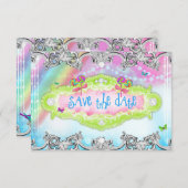 311魔法キャンデーの不思議の国の銀のトリムRSVP 出欠カード (正面/裏面)