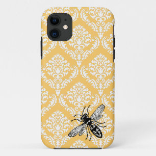 311黄色いダマスク織の蜂のスズメバチのiPhoneカバー iPhone 11 ケース