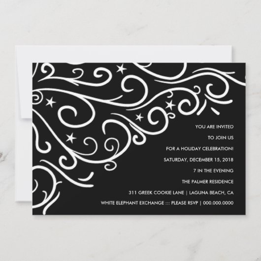 311黒いおよびホワイトクリスマスの招待 招待状 (裏面)