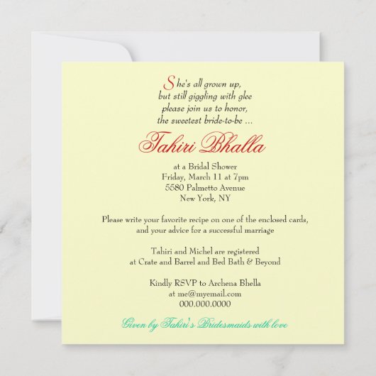 311-インディアン美しい|ブライダルシャワーターコイズドリーム 招待状 (裏面)