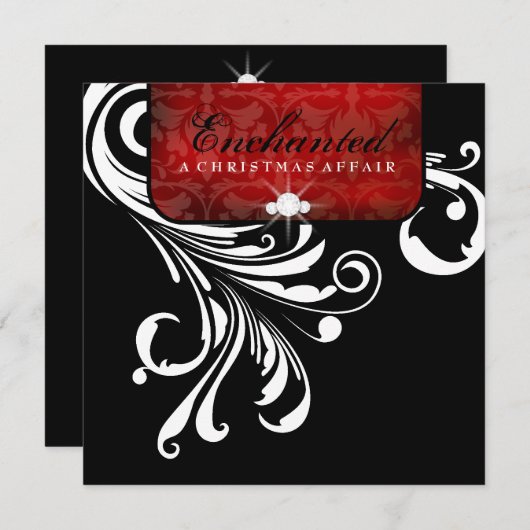 311 – エンチャント赤いスワンキーの渦巻き旋回メタル紙 招待状 (正面/裏面)