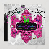 311 キャンディ ワンダーランド ピンク ホワイト ダマスク 招待状 (正面/裏面)