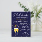 311-シャンパン お祝い ネイビーブルー インビテーションポストカード (スタンド正面)