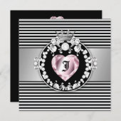 311-ストライプのハートの女王 スウィート16 招待状 (正面/裏面)