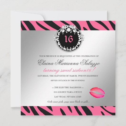 311-ゼブラ-ティークダイヤモンドn'キススイート16ピンク2 招待状 (裏面)