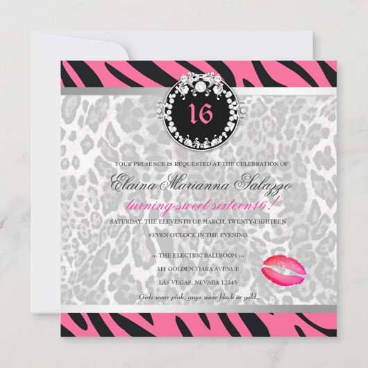 311 – ゼブラ – レオティークダイヤモンドn'キススイート16 招待状 (裏面)