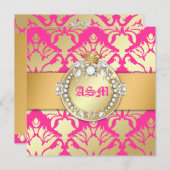 311-ダマスクきらめくクイーンSweet sixteenゴールデンピンク 招待状 (正面/裏面)