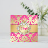 311-ダマスクきらめくクイーンSweet sixteenゴールデンピンク 招待状 (スタンド正面)
