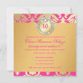 311-ダマスクきらめくクイーンSweet sixteenゴールデンピンク 招待状 (裏面)