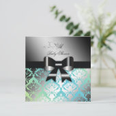 311-ダマスクきらめくブラックボウタークライムベビーシャワー 招待状 (スタンド正面)