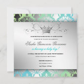 311-ダマスクきらめくブラックボウタークライムベビーシャワー 招待状 (裏面)