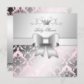 311-ダマスクきらめくボウピン大切クベビーシャワー 招待状 (正面/裏面)