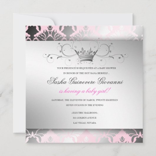 311-ダマスクきらめくボウピン大切クベビーシャワー 招待状 (裏面)