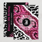 311-ピンクのヒョウとレースの招待状 招待状 (正面/裏面)