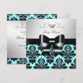 311-ブラックベリーブルーダマスクブラックボウ|ベビーシャワー 招待状 (正面/裏面)