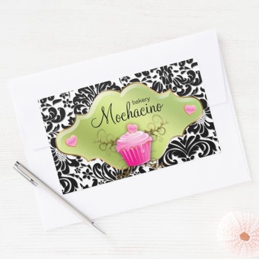 311 ベーカリー 名刺 カップケーキの渦巻き ライム 長方形シール (封筒)