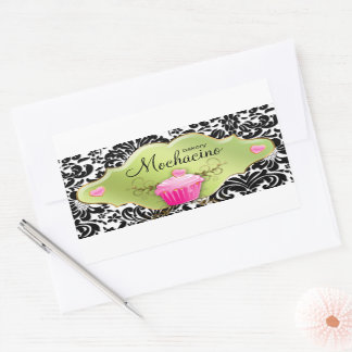 311 ベーカリー 名刺 カップケーキの渦巻き ライム 長方形シール