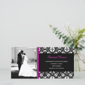 311-ホットピンクのダマスク結婚式の写真カード 案内状 (スタンド正面)