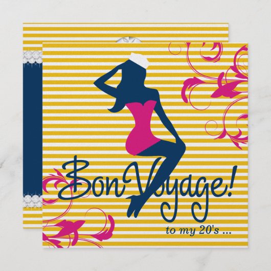 311 – ボンシェルのシルエット航海のブルーのピンクの渦巻き 招待状 (正面/裏面)