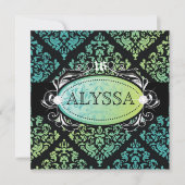 311-豪華なターコイズn'ライムダマスクスイート16 招待状 (正面)