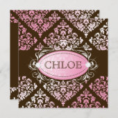 311-豪華なピンクのダマスク50と素晴らしい 招待状 (正面/裏面)