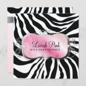 311 豪華なピンクのプレート ゼブラ ギフト証明書 (正面/裏面)
