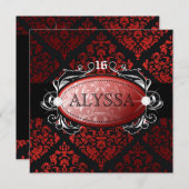 311 豪華な赤いリコリス ダマスク スイート 16 招待状 (正面/裏面)