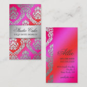 311 Alonnahのダマスク織のさくらんぼのケーキのピンク及び赤 名刺 (正面/裏面)