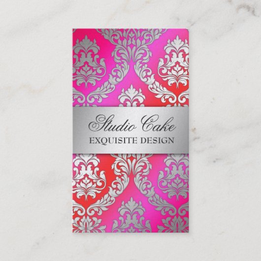 311 Alonnahのダマスク織のさくらんぼのケーキのピンク及び赤 名刺 (正面)