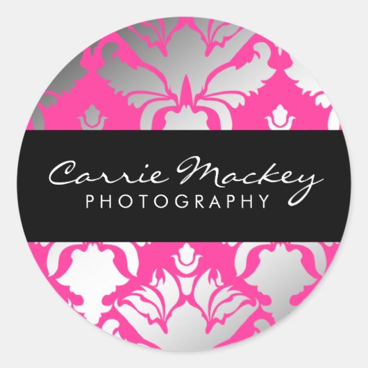 311-Damaskきらめくピンク炎ステッカー ラウンドシール (正面)