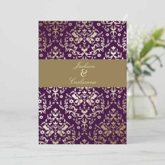 311 Dazzling Damask Gold Ivory Deep Purple 招待状 (スタンド正面)