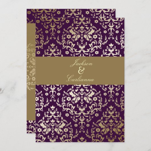 311 Dazzling Damask Gold Ivory Deep Purple 招待状 (正面/裏面)