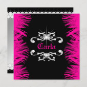 311 Diamond Luxe Hot Pink Feathers 招待状 (正面/裏面)