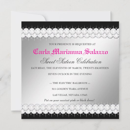 311 Diamond Luxe Hot Pink Feathers 招待状 (裏面)