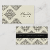 311-ElizabettaクリームとBlancの輪郭のダマスク織 名刺 (正面/裏面)