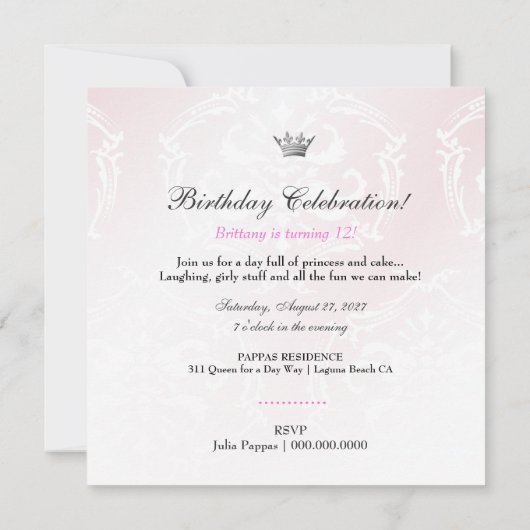 311 Enticinglyピンクの招待 招待状 (裏面)