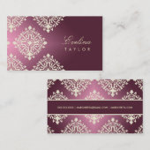 311-Evelinaクリームとあずき色のダマスク織 名刺 (正面/裏面)