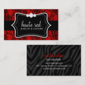 311 Hauteの黒いレース及びダイヤモンドの赤の背部 名刺 (正面/裏面)