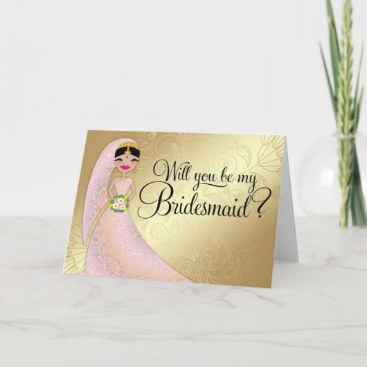 311 Hennaの華美な赤面のピンクの服のブルネットのインディアン 招待状 (正面)