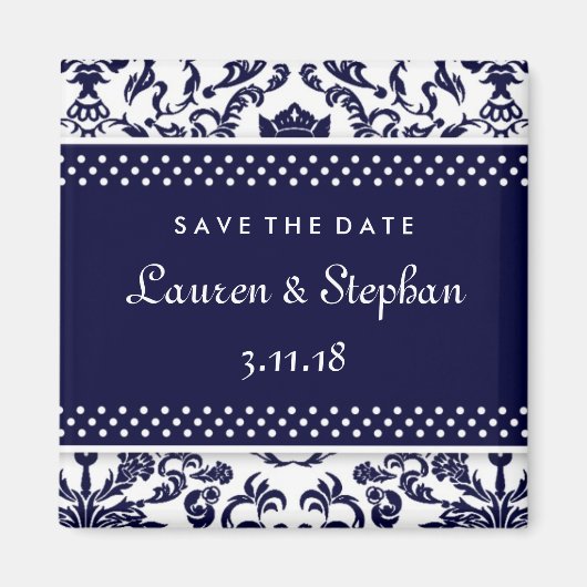 311-Lauren Damask Save the Date Navy マグネット (正面)