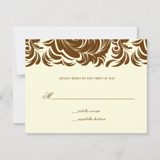 311-Lavishly Laineyのクリーム及びブラウンRSVP 出欠カード (正面)
