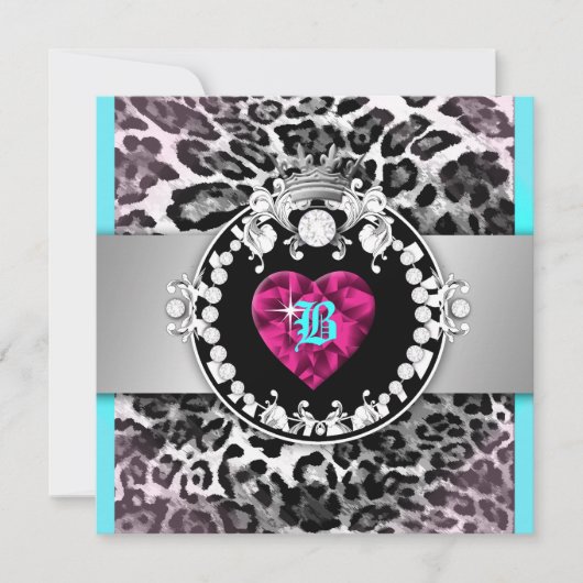 311-Leopard-Tique Queen of Hearts Sweet 16 招待状 (正面)