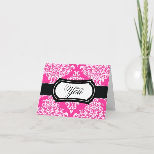 311 Lovey Doveyのダマスク織はショッキングピンク感謝していしています サンキューカード (正面)